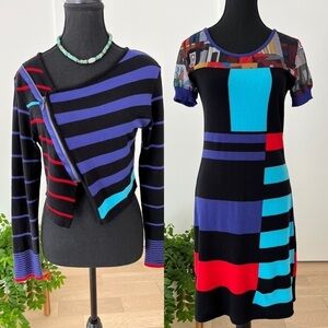 AVENTURES DES TOILES Dress & Cardigan Stripes Colour Block Artsy Avante Garde